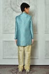 Shop_Petite Pomme_Blue Jacquard Embroidery Floret Pattern Sherwani _at_Aza_Fashions
