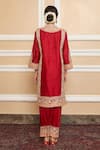 Shop_Sheetal Batra_Red Kurta  Pure Silk Chanderi Embroidered Gota Applique Band Collar A-line Set _at_Aza_Fashions