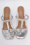 Shop_Sole House_Silver Embellished Stone Work Metallic Kolhapuri Block Heels _at_Aza_Fashions