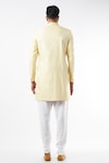 Shop_Spring Break_Yellow Polyester Cotton Floral Pattern Mandarin Collar Sherwani Set_at_Aza_Fashions