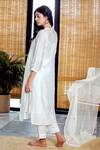Shop_Tatwa_Ivory Handloom Cotton, Viscose, Silk Embroidery Yoke Hand Kurta And Pant Set _at_Aza_Fashions