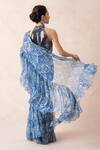 Shop_Thetaa_Blue Lycra, Viscose, Polyester, Printed Pre-draped Ruffle Saree With Blouse _at_Aza_Fashions