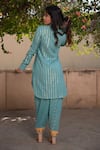 Shop_Soniya G_Blue Handmade Cotton Embroidery Sequins Shirt Collar Pockets Kurta And Pant Set _at_Aza_Fashions