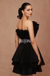 Shop_SHRIYA SOM_Black Taffeta Plain Open Neck Pre-pleated Cabbage Mini Dress  _at_Aza_Fashions