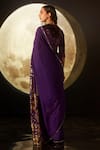 Shop_Dohr India_Purple Saree Organza Foil Print Floral Border Pre-draped _at_Aza_Fashions