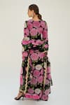 SANAM_Black Silk Organza Floral Round Brigitte Pattern Long Kurta With Dupatta_Online_at_Aza_Fashions