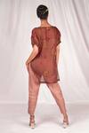 Shop_Seesa_Brown Organza, Silk Embroidery Round Neck Top _at_Aza_Fashions
