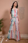 Shop_AROOP SHOP INDIA_Multi Color Recycled Chiffon Printed Striped Halter Mia Jumpsuit _at_Aza_Fashions