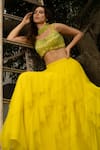 Shop_Richa Jaisinghani Label_Yellow Tulle And Georgette Embroidery Beads & Ruffle Layered Lehenga Set _at_Aza_Fashions