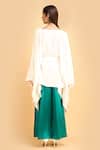 Shop_Label Ivish_White Silk Satin V-neck Kimono Jacket And Green Trouser Set _at_Aza_Fashions
