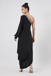 Shop_Aakaar_Black Silk Crepe Embellished Crystal Asymmetric Cowl Draped Dress _at_Aza_Fashions