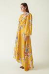Shop_Payal Pratap_Yellow Cupro Linen Print Floral Bloom Round Neck Tapis Dress  _at_Aza_Fashions
