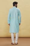 Shop_Samyukta Singhania_Sky Blue Silk Floral Pattern Kurta Set _at_Aza_Fashions