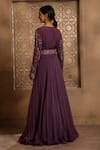 Shop_Omana By Ranjana Bothra_Purple Satin, Organza, Crepe Embroidery, Cut Floral Draped Anarkali With Belt _at_Aza_Fashions
