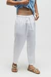 Shop_Terra Luna_White 100% Organic Handloom Oxford Cotton Solid Pant _at_Aza_Fashions