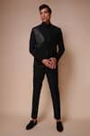 Shop_Tisa - Men_Black Terry Rayon Plain Textured Tuxedo Set _at_Aza_Fashions