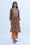 Shop_Nadima Saqib_Orange Dupion Placement Embroidery Abla Hem Pant _at_Aza_Fashions
