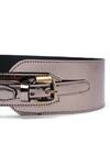 Shop_Trov_Grey Metallic Leather Buckle Belt _at_Aza_Fashions