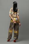 AK-OK_Yellow Chiffon High Neck Abstract Print Top And Joggers Set _Online_at_Aza_Fashions