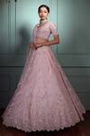 Shop_Pallavi Poddar_Pink Organza, Tulle Embroidery, Crystals, Gulal Flower Bridal Lehenga Set _at_Aza_Fashions