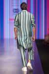 Shop_Krisha sunny Ramani_Blue Raw Silk Printed Striped Kurta And Pant Set _at_Aza_Fashions