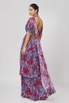 Shop_DiyaRajvvir_Purple Georgette, Modal, Linen Cut Work, Mirrors Printed Skirt Saree With Blouse _at_Aza_Fashions