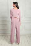 Shop_Couche_Pink Punto Woven Plain V Neck Crop Top And Pant Set  _at_Aza_Fashions