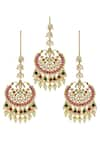 Shop_Tizora_Red Kundan Embellished Chandbalis Set _at_Aza_Fashions