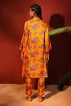 Shop_Shetab Kazmi_Orange Modal, Satin Collared Floral Digital Print Shirt And Pant Set _at_Aza_Fashions
