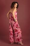 Shop_Style Junkiie_Pink Crepe Paisley Straight Sorbet Wrap Knotted Jumpsuit  _at_Aza_Fashions