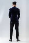 Shop_Amrit Dawani_Blue Velvet, Cotton, Silk Embroidery Navy Botanical Tuxedo Set _at_Aza_Fashions