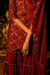 Shop_Gulaal_Brown Muslin Silk Hand Embroidered Hand-dye Sequins Work Short Kurta Sharara Set_at_Aza_Fashions