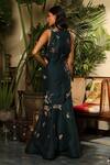 Shop_Sahil Kochhar_Green Chanderi Net Embroidery Spring V Neck Neysa Panelled Gown  _at_Aza_Fashions