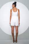 Shop_Pocketful Of Cherrie_White Crepe Plain Scoop Neck Sleeveless Box Pleated Romper  _at_Aza_Fashions