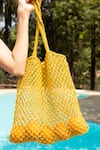 Shop_Riti_Yellow Kinnari Macrame Work Beach Bag _at_Aza_Fashions