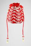 Shop_ClutcH'D_Red Beads, Pearls Velvet Embroidered Potli Bag _at_Aza_Fashions