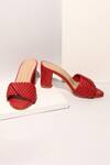 Shop_Myra_Red Round Toe Braided Block Heels_at_Aza_Fashions
