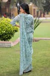 Shop_House of Tushaom_Green Georgette Printed Tropical Round Saree With Peplum Blouse  _at_Aza_Fashions