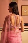 Shop_Zoon_Pink Saree 100% Silk Organza Embroidery Aari Scallop V Neck Hand With Blouse _at_Aza_Fashions