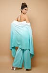 Shop_Ahi Clothing_Blue Crushed Cotton Georgette Plain Shrug Open Ombre And Pant Set _at_Aza_Fashions