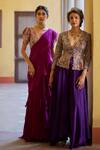 Mrunalini Rao_Purple Jacket Raw Silk Embroidered Resham V Neck Paisley And Flared Pant _Online_at_Aza_Fashions