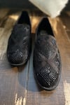 Shop_Schon Zapato_Black Suede Cutdana Embroidered Loafers  _at_Aza_Fashions