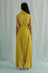 Shop_Surbhi Gupta_Yellow Jumpsuit Georgette Printed Stripe V Sophie Block With Stole  _at_Aza_Fashions