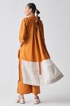 Shop_Three_Orange Tunic Poplin + Chanderi Gathered Neck Shirt And Broad Pant Set _at_Aza_Fashions
