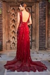 Shop_Mehak Murpana_Red Net Embroidery Geometric Sweetheart Neck Gown _at_Aza_Fashions