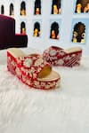 Shop_Shiveen Shiveen_Red Embroidered Floral Velvet Wedges _at_Aza_Fashions