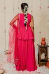 Shop_Redpine Designs_Fuchsia Georgette, Dupatta  Net Cutdana, Kasab, Pleated Peplum Sharara Set _at_Aza_Fashions