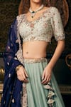 Shop_Prisho_Green Silk, Organza Embroidery, Sequins Floral And Zardozi Bridal Lehenga Set _at_Aza_Fashions