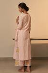 Shop_Label Mansi Nagdev_Pink Cotton Sequins, Beads V-neck Tarini Floral Pattern Kurta And Trouser Set _at_Aza_Fashions