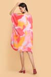 Shop_LABEL IVISH_Pink Pure Silk Charmeuse Satin Printed Abstract Asymmetric Kaftan  _at_Aza_Fashions